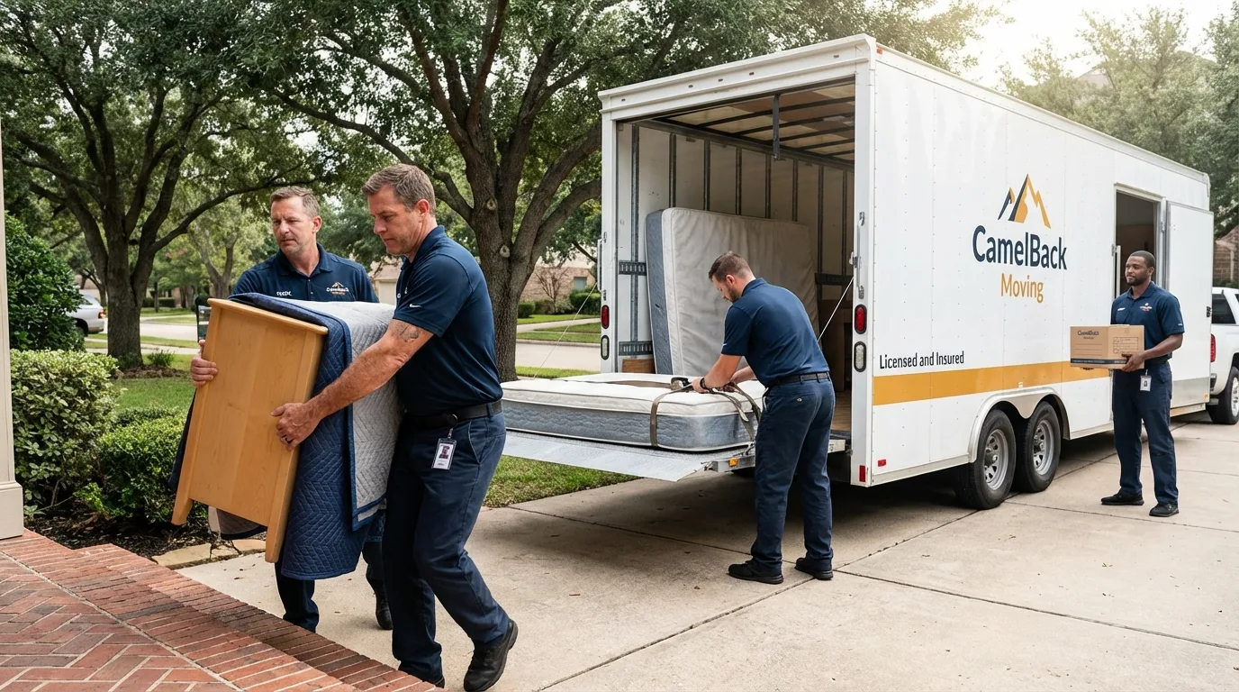 Crew loading residential truck for cross-state move from Lawton, MI